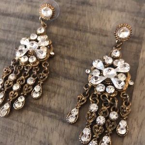 Gold and rhinestone hanging chandelier earrings